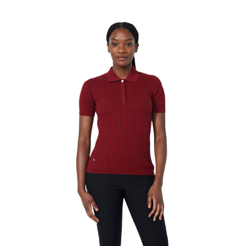 DS Madelene Winery Cable Knit Short Sleeve Polo Shirt image 1