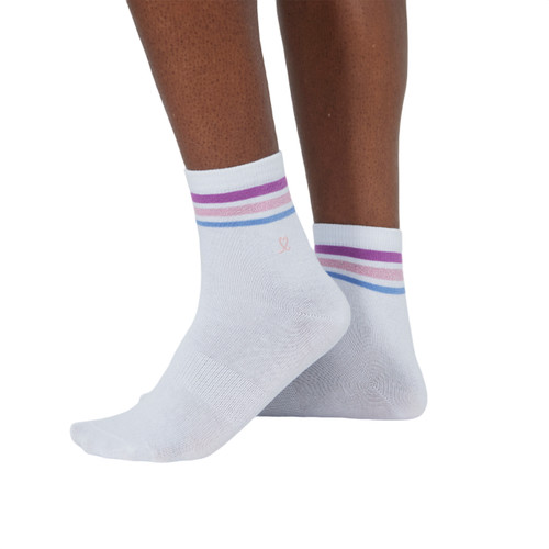 DS Miyako Pink Stripe White Socks - Pack of 2