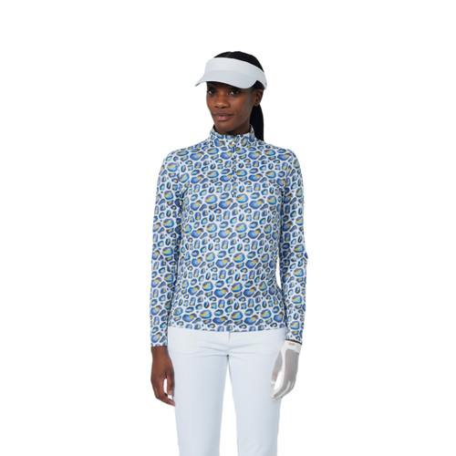DS Water Leo Print Peached Half Neck Long Sleeve Polo Shirt