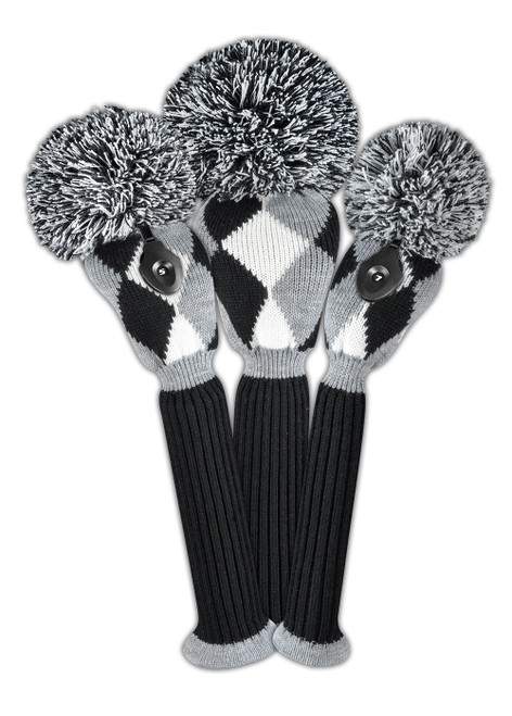 Just4Golf Diamond Knit Headcover Set (Driver, Wood, Hybrid) - Gray, Black, White