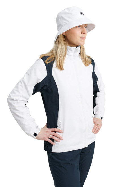 Women Links Stretch Rain Jacket White Navy image 14