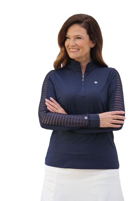 Women's Sheer Long Sleeve Golf Shirt - Navy image 1