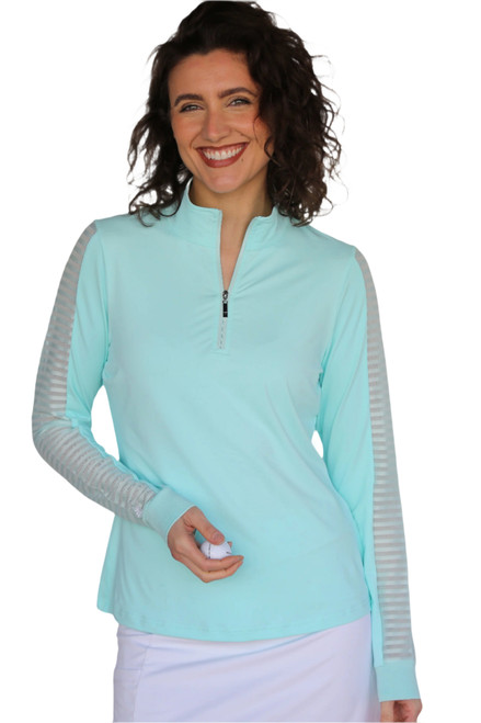 Women's Sheer Long Sleeve Golf Shirt – Aqua image 1