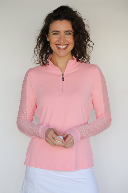 Women's Sheer Long Sleeve Golf Shirt - Grapefruit image 1