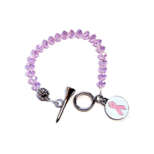 Sporty Chic Pink Ribbon Pearls Golf Tee Toggle Bracelet