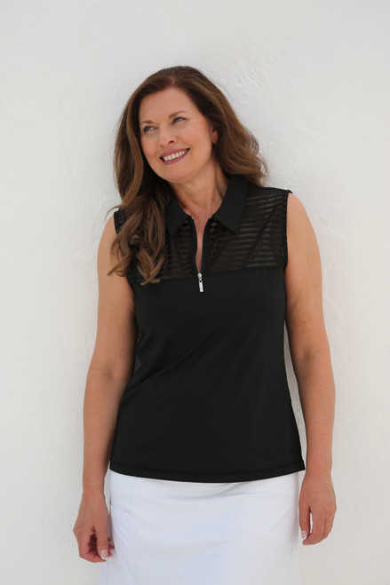 Women's Sheer Sleeveless Golf Shirt - Black image 1