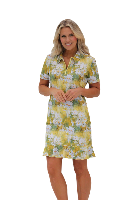 Women's Short Sleeve Frill Golf Dress – Daisies image 1