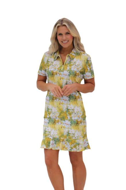 Women's Short Sleeve Frill Golf Dress – Daisies image 1