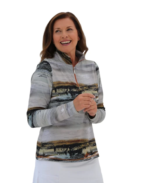 Women's Long Sleeve Mid Layer Golf Shirt - Driftwood image 1