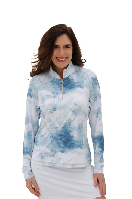 Long Sleeve Mid Layer Golf Shirt Clouds image 1