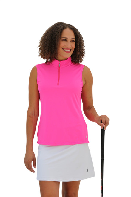 Women's Sleeveless Mock Golf Shirt - Hot Pink image 1