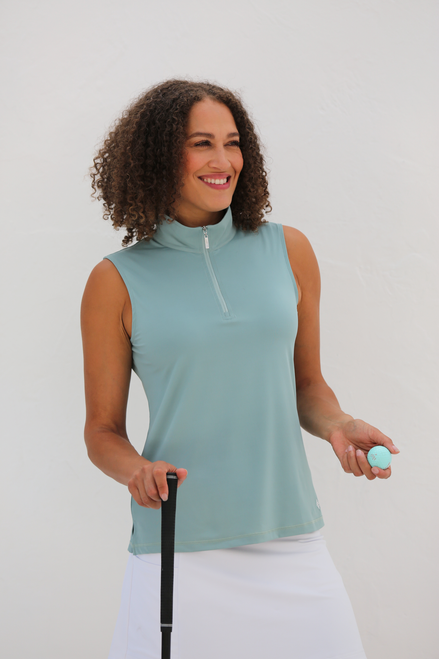Sleeveless Mock Golf Shirt Mint image 1