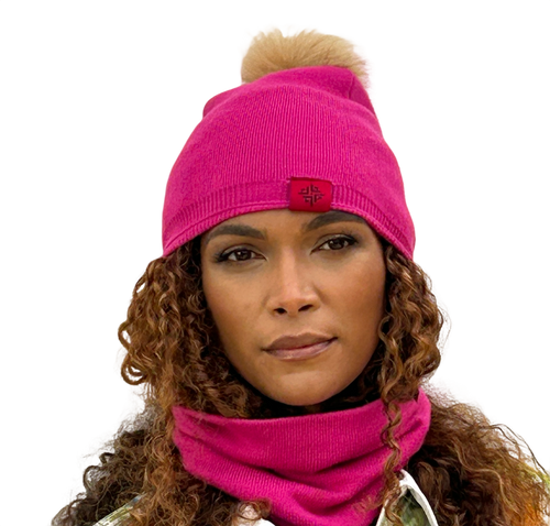 Women's Double Layer Winter Beanie - Hot Pink image 1