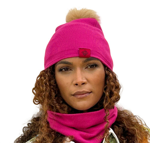 Women's Double Layer Winter Beanie - Hot Pink image 1