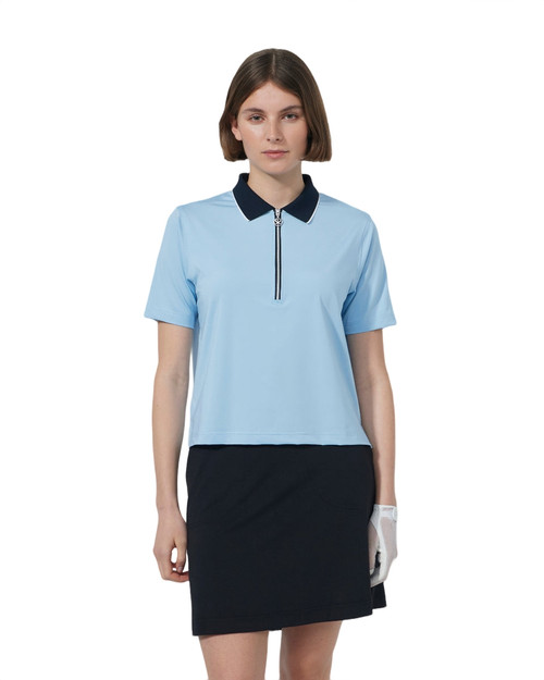 Cropped Breezy Blue Short Sleeve Polo Shirt image 1