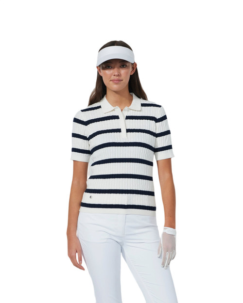 Madelene Navy White Stripe Polo Shirt PS26 image 1