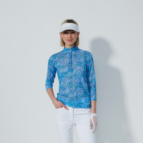 DS Breeze Water Bloom Blue Print 3/4 Sleeve Mesh Polo Shirt image 1
