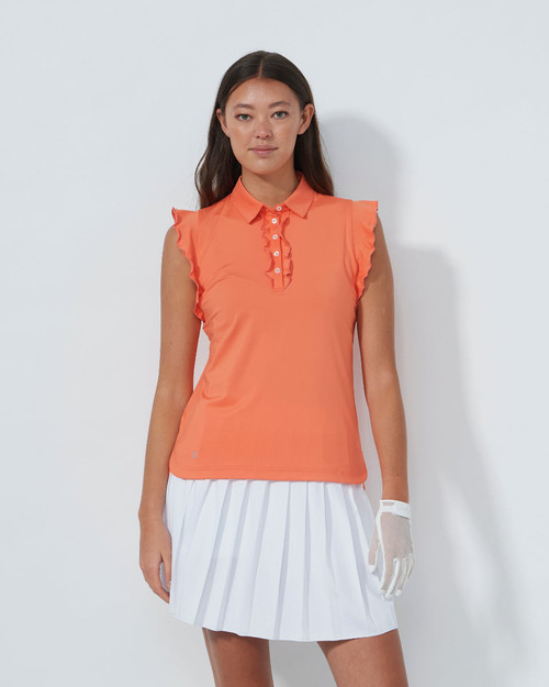 Frill Electric Orange Sleeveless Polo Shirt image 1