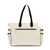 Natural canvas tote with navy straps and front panel embroidered with navy crossed racquets and lime tennis ball.