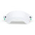 front view of white womens visor with navy and green golf balls and tee printed on sides.
