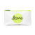 Front view of white everyday pouch with lime green zipper. Pouch has lime tennis ball with the word love in cursive printed on the front.