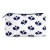 Front view of small nylon makeup pouch. Pouch is white with navy trim and navy crossed pickleball paddles printed on it.