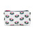 nylon cosmetic bag with a repeat pattern of navy crossed pickleball paddles that have rainbow stripes and a pink pickleball in between the paddles