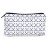 Front view of white small nylon makeup pouch with navy crossed golf club pattern printed on bag