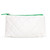 Small quilted white pouch with green zippers and trim.