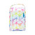 front view of white and rainbow tie dye shoe bag