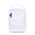 front view of white shoe bag with navy zipper