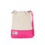 tan canvas small drawstring pouch with hot pink trim.