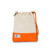 tan canvas small drawstring pouch with orange trim.