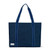 Front view of navy beach tote with navy straps and white details.
