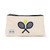small natural canvas pouch with navy zipper and navy crossed racquets embroidered on front