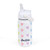 White kids water bottle with rainbow hearts pattern.