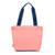 view of coral mini surfside tote with navy straps