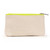 back view of Small natural canvas pouch with lime green zipper and embroidered word "matchpoint" in lime green on fron