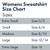 Womens sweatshirt size chart extra small is size 0 to 2. size small is size 4 to 6. size medium is size 8 to 10. size large is size 12 to 14. size extra large is size 16