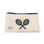 small natural canvas pouch with navy zipper and navy crossed racquets embroidered on front