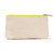 back view of Small natural canvas pouch with lime green zipper and embroidered word "matchpoint" in lime green on fron