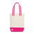 natural canvas wine tote with hot pink and white cotton webbing straps and hot pink canvas at the bottom