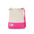 tan canvas small drawstring pouch with hot pink trim.