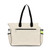 Natural canvas tote with navy straps and front panel embroidered with navy crossed racquets and lime tennis ball.