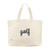 canvas tote with the world "golf" stitched in navy cursive