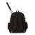 Back view of black courtside tennis backpack with tennis racquet inside interior pocket.