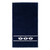 Navy cotton terry towel with three sets of white crossed paddles embroidered on the bottom of the towel