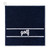 Navy cotton terry towel with the word "golf" embroidered in white cursive font on the bottom of the towel
