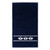 Navy cotton terry towel with three sets of white crossed paddles embroidered on the bottom of the towel