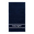 Navy cotton terry towel with the words "tennis anyone" embroidered in a cursive font in white on the bottom of the towel.